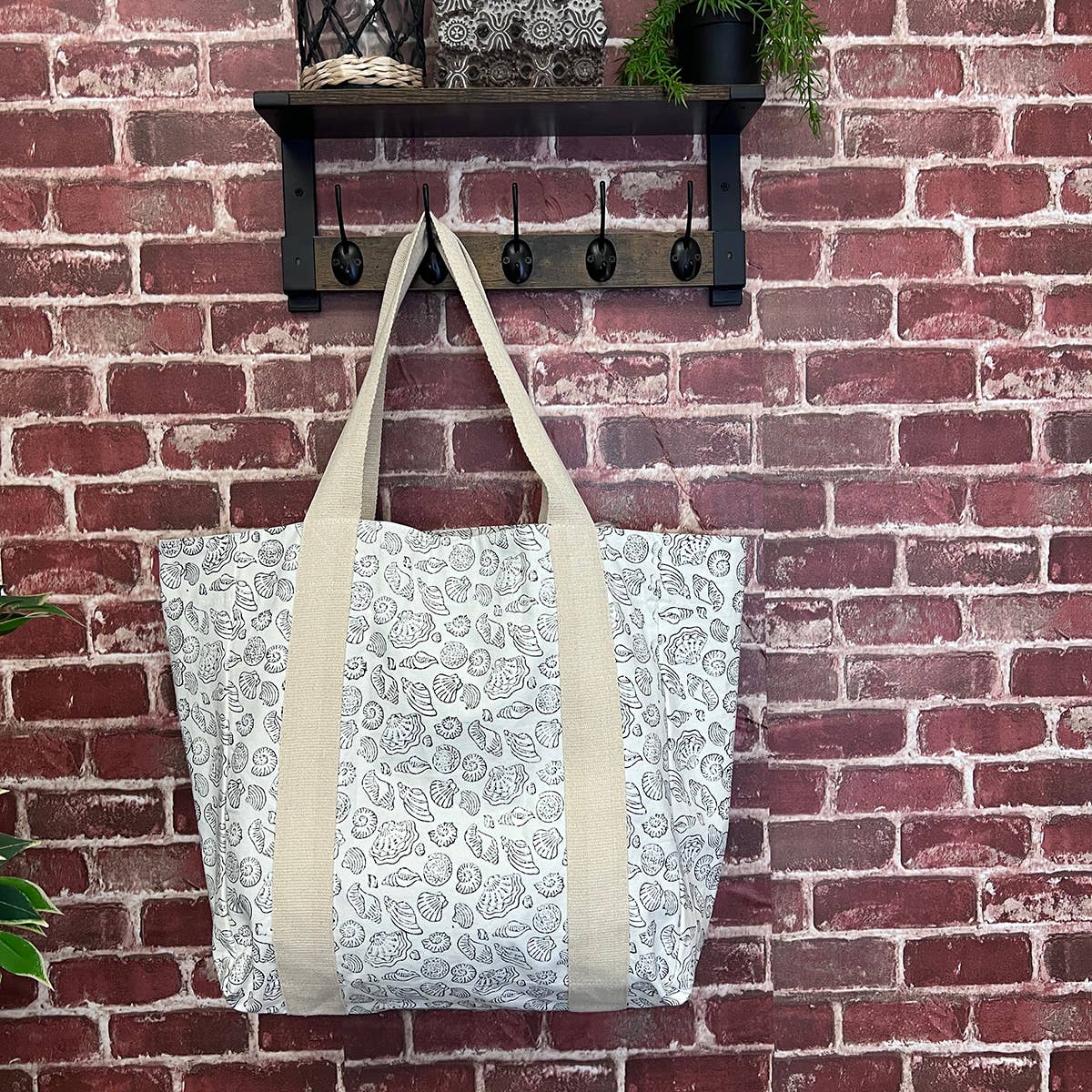 Handcrafted Canvas Bag with Block-Printed Seashells