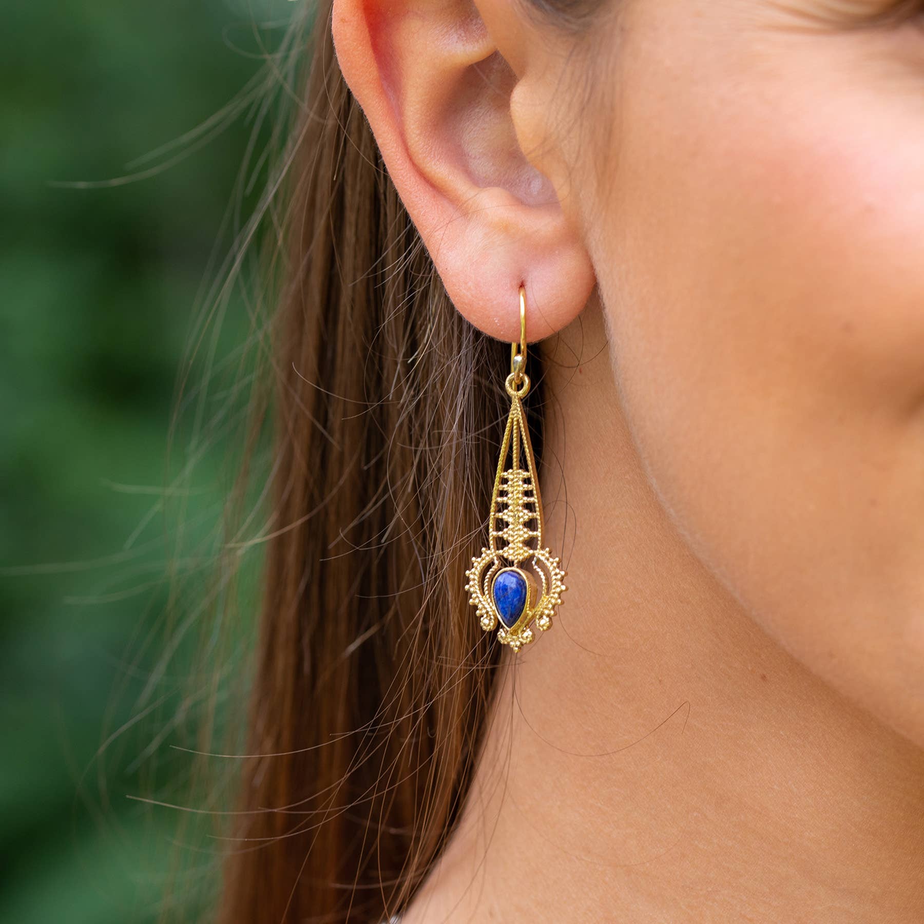 Tanvi Gold-Plated and Lapis Earrings - Ornate Drop