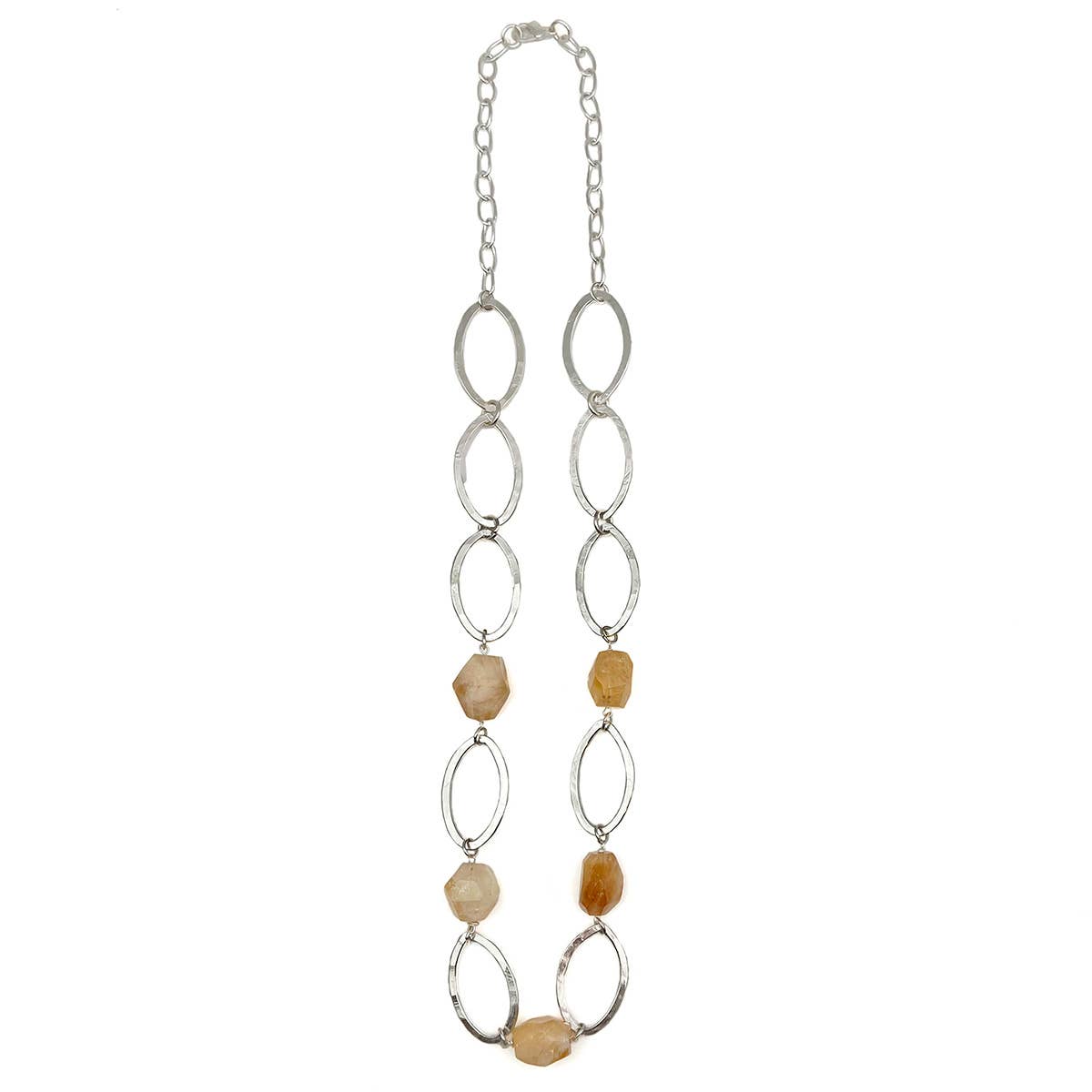 Silver-Plated Long Necklace With Yellow Aventurine Stones