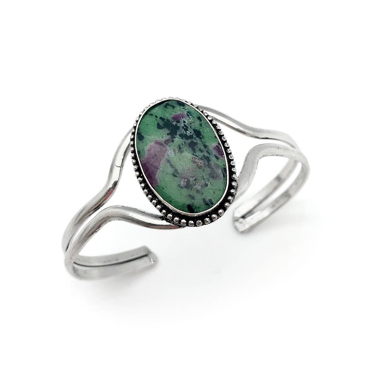 Handcrafted Kashi Semiprecious Stone Cuff - Ruby Zoisite