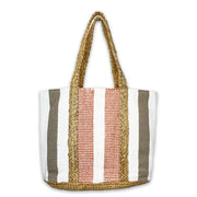 Cayman Tote - Coral and White Stripes Jute Tote