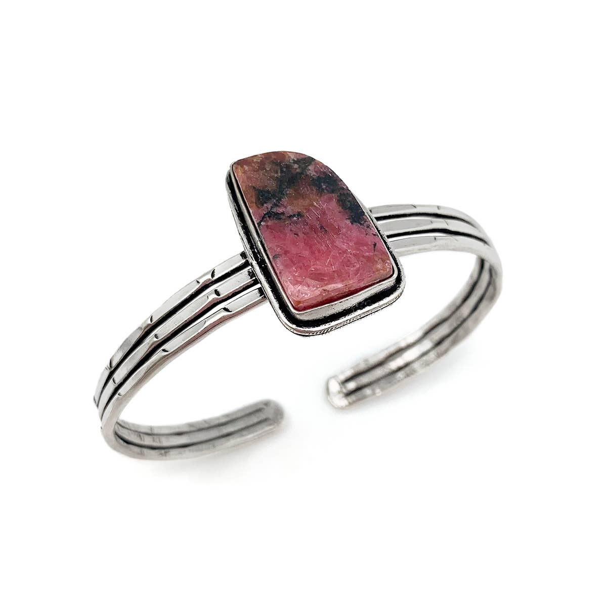Handcrafted Kashi Semiprecious Stone Cuff - Rhodonite
