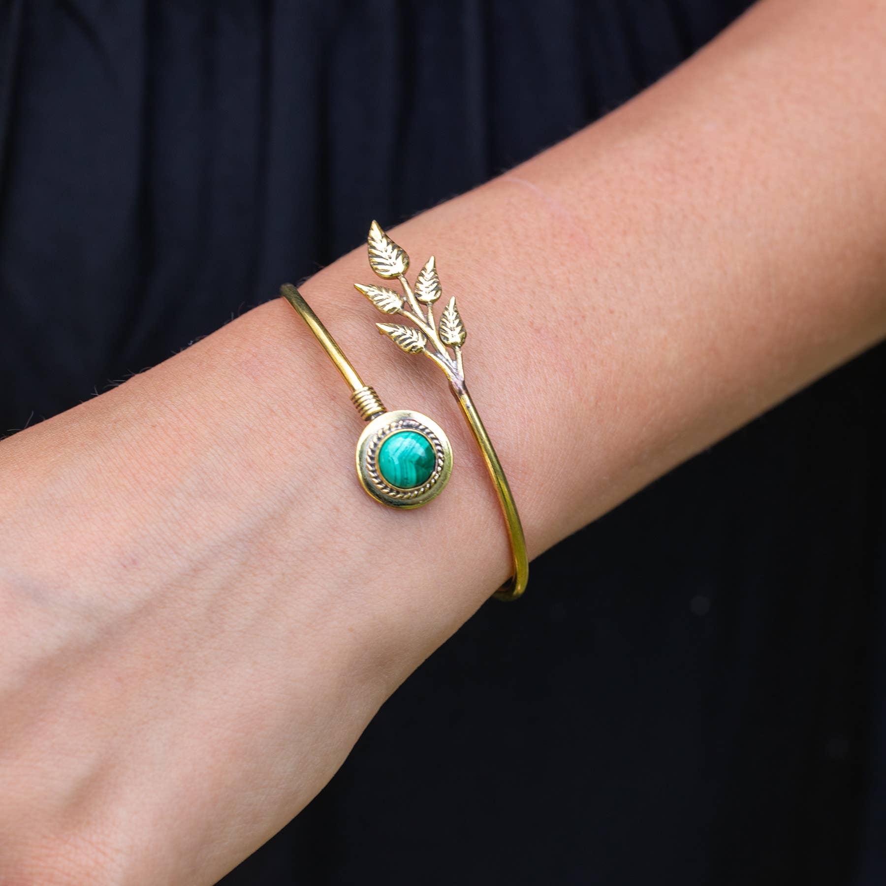 Tanvi Collection Bangle Bracelet - Gold with Malachite