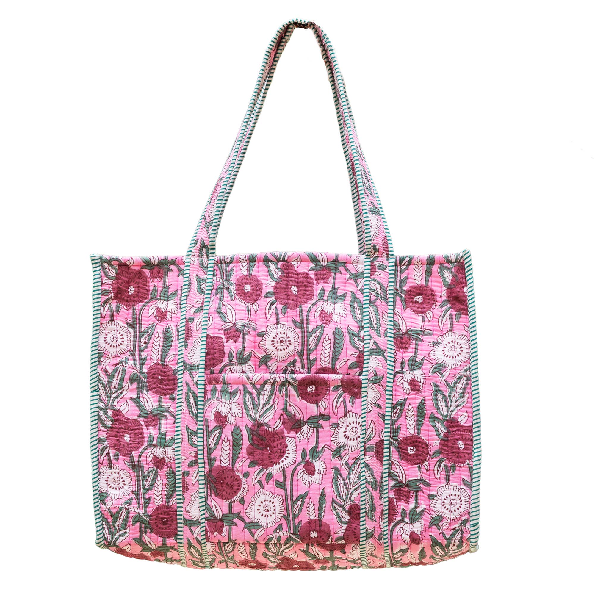 Fuchsia Bouquet Quilted Block-Printed Tote