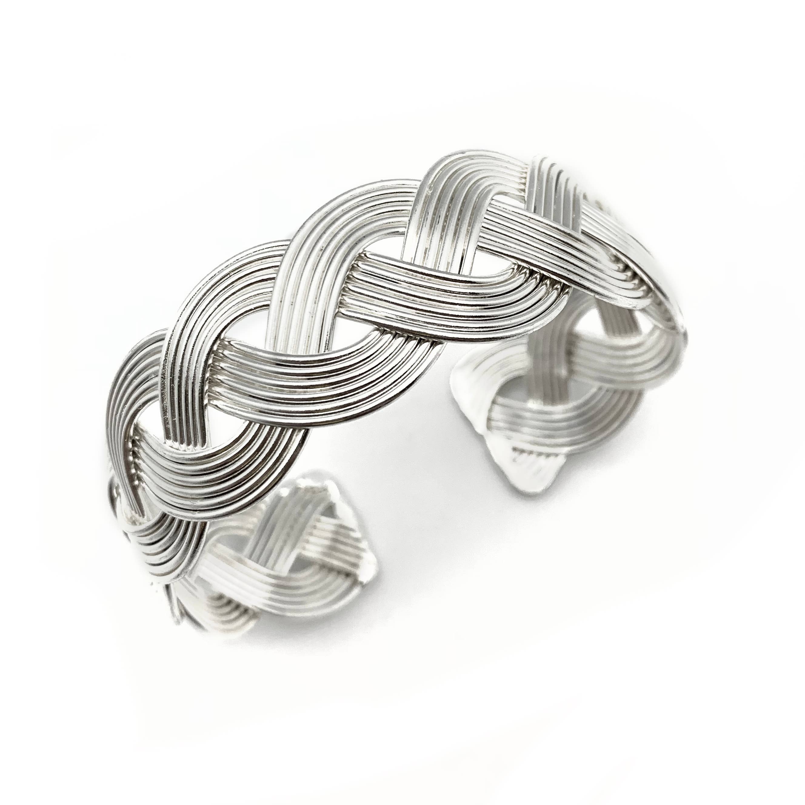 Silver Plated Adjustable Cuff Bracelet - Loose Wide Braid