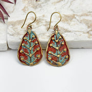 Handcrafted Two-Tone Dotted Leaf Brass Patina Earrings
