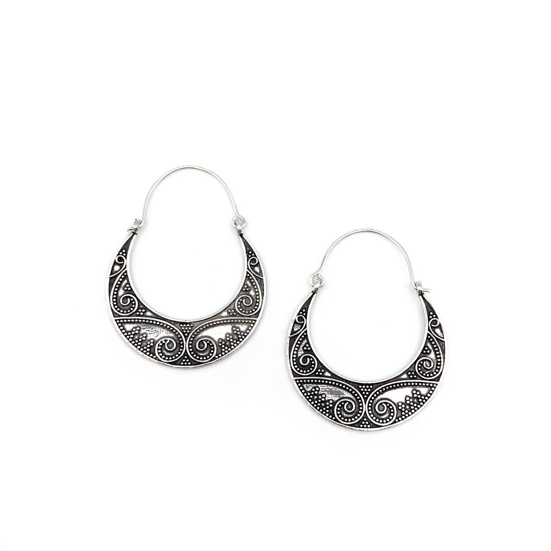 Tanvi Collection Earrings - Silver Curly Filigree Crescents