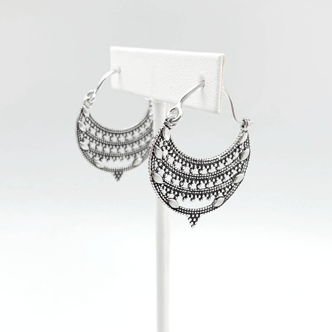 Tanvi Collection Earrings - Silver Filigree Dots Semicircle