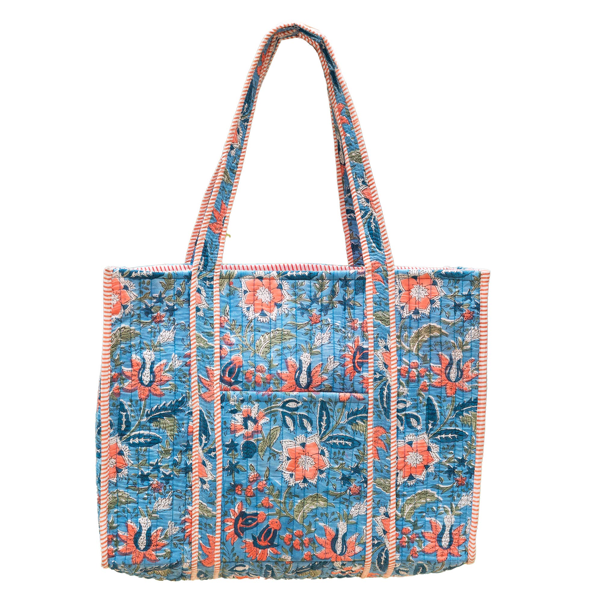 Peach Wildflowers Quilted Block-Printed Tote