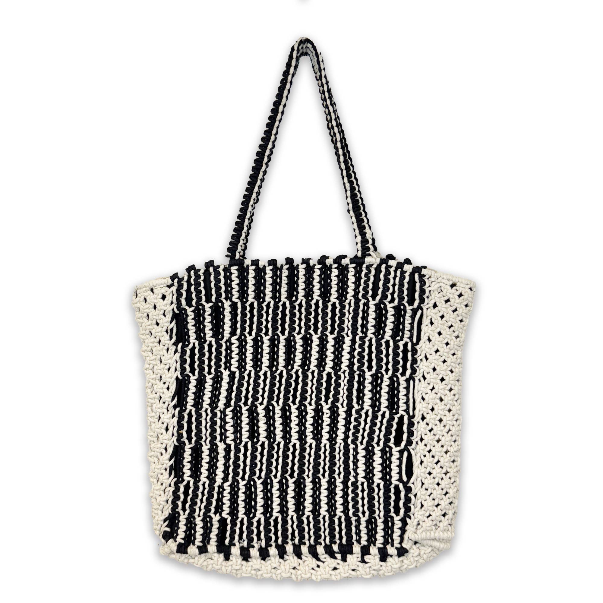 Laguna Tote - Black and Cream Woven Macrame Tote