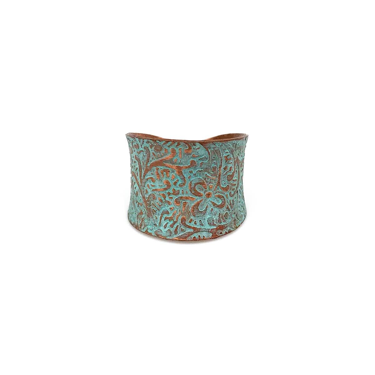 Copper Patina Ring - Aqua Floral Paisley