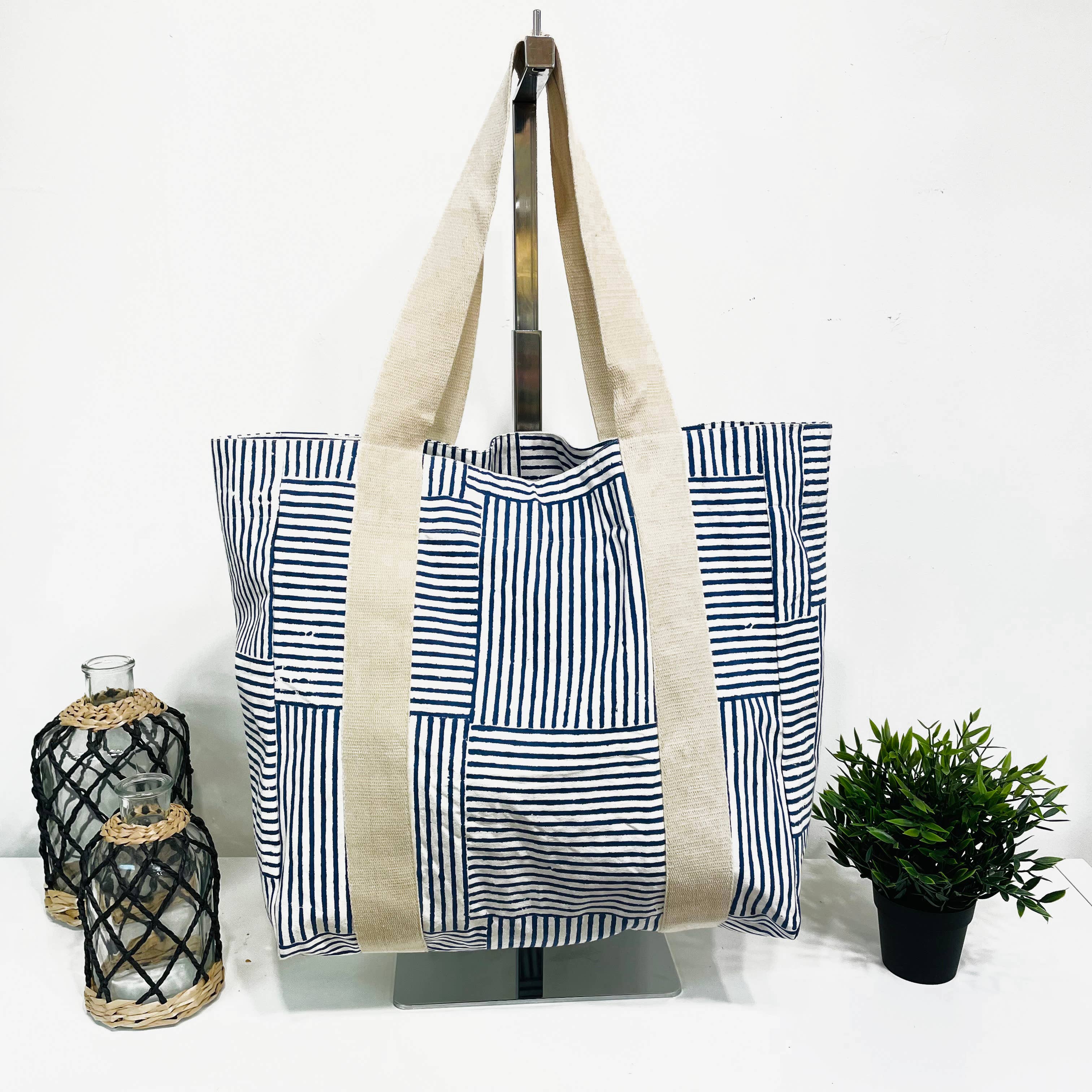Handcrafted Canvas Bag with Block-Printed  Sailor Chic