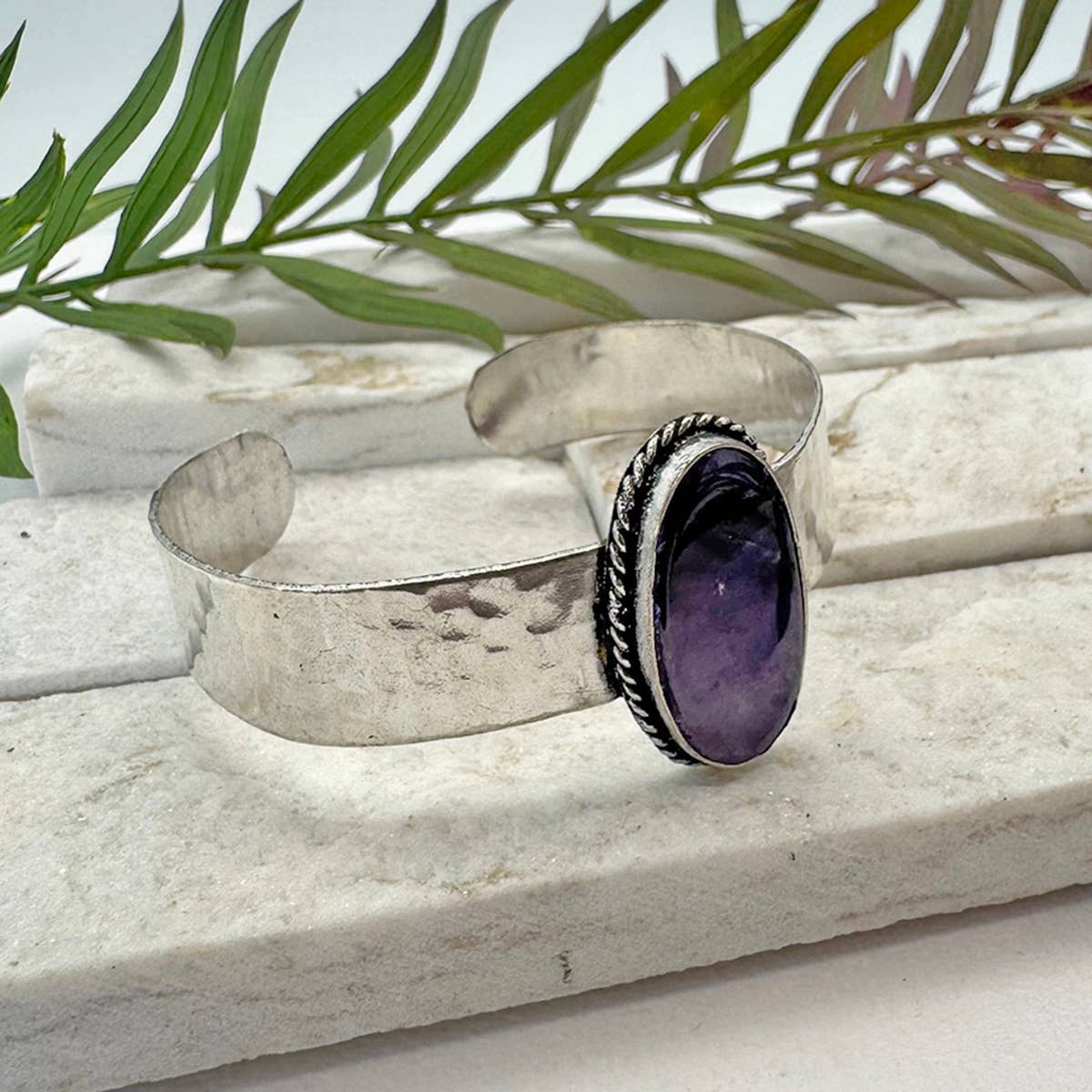 Handcrafted Kashi Semiprecious Stone Cuff - Amethyst