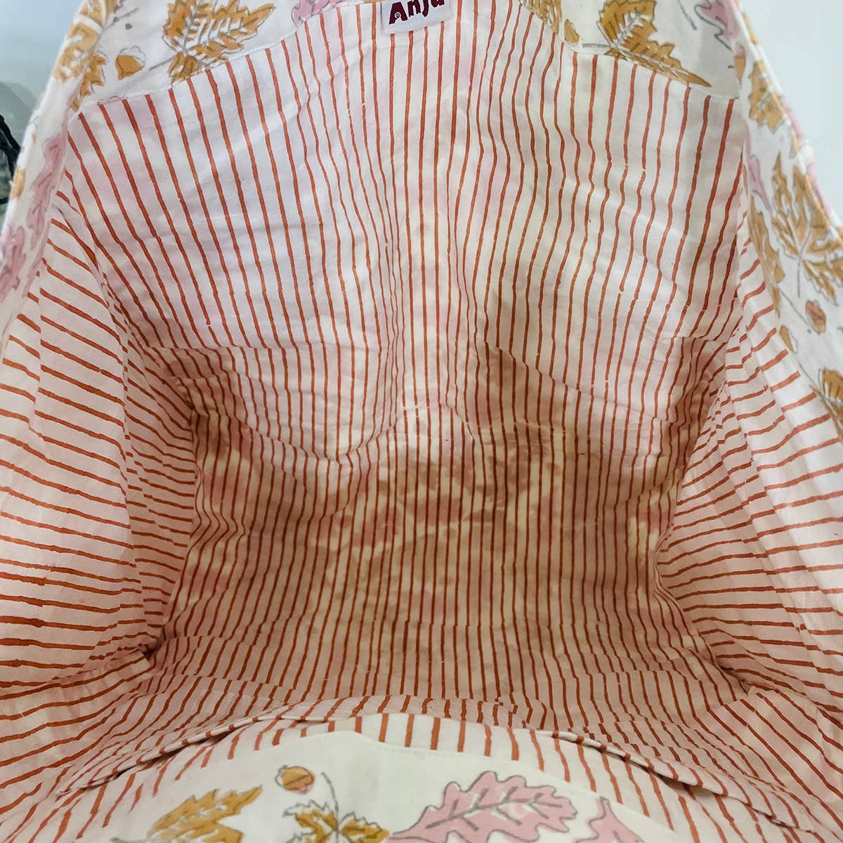 Handcrafted Canvas Bag with Block-Printed Leaves pattern