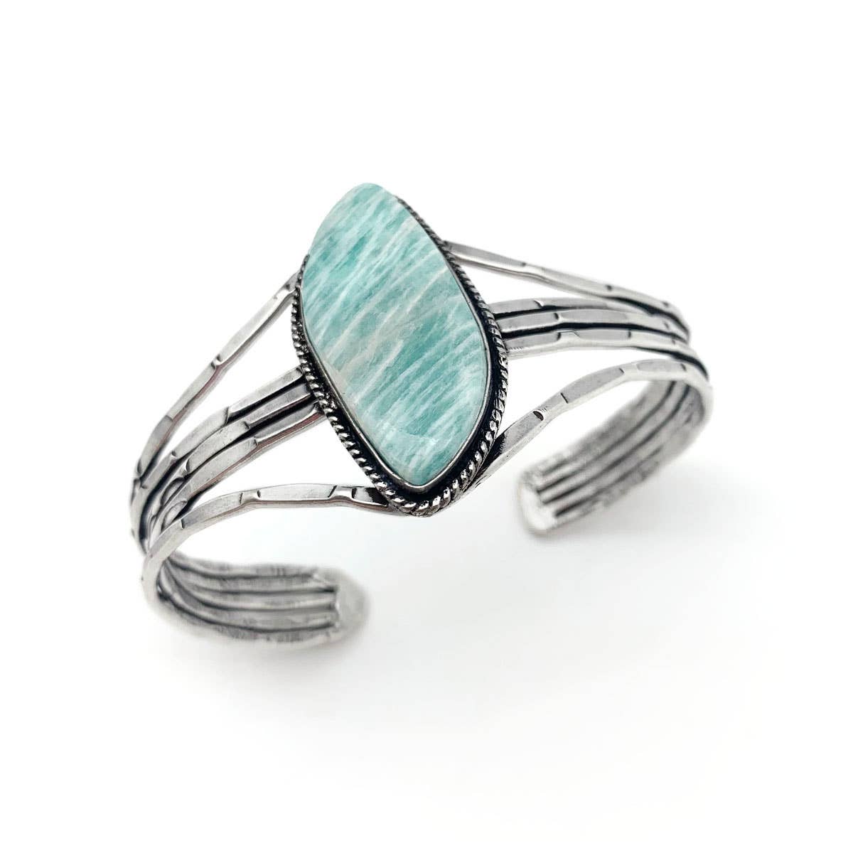 Handcrafted Kashi Semiprecious Stone Cuff - Amazonite