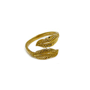 Handcrafted Gold Plated Brass Feather Wrap Ring