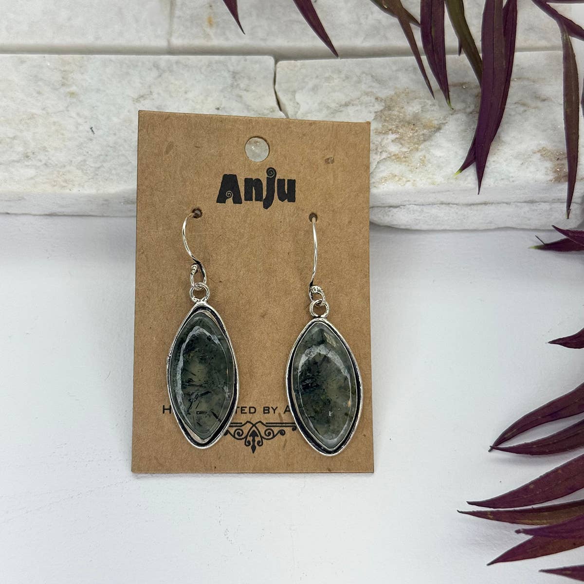 Handcrafted Kashi Semiprecious Stone Earrings - Prehnite