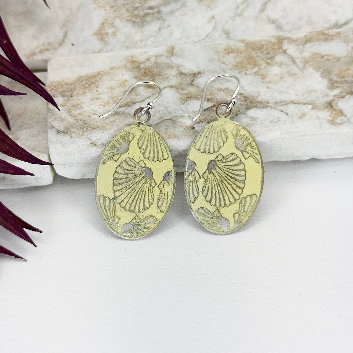 Handcrafted Pale Yellow Scallop Patina Earrings