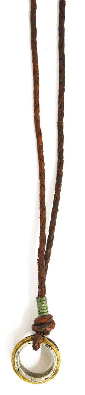 Aadi Wrapped Silver Ring on Braided Leather Men's Necklace