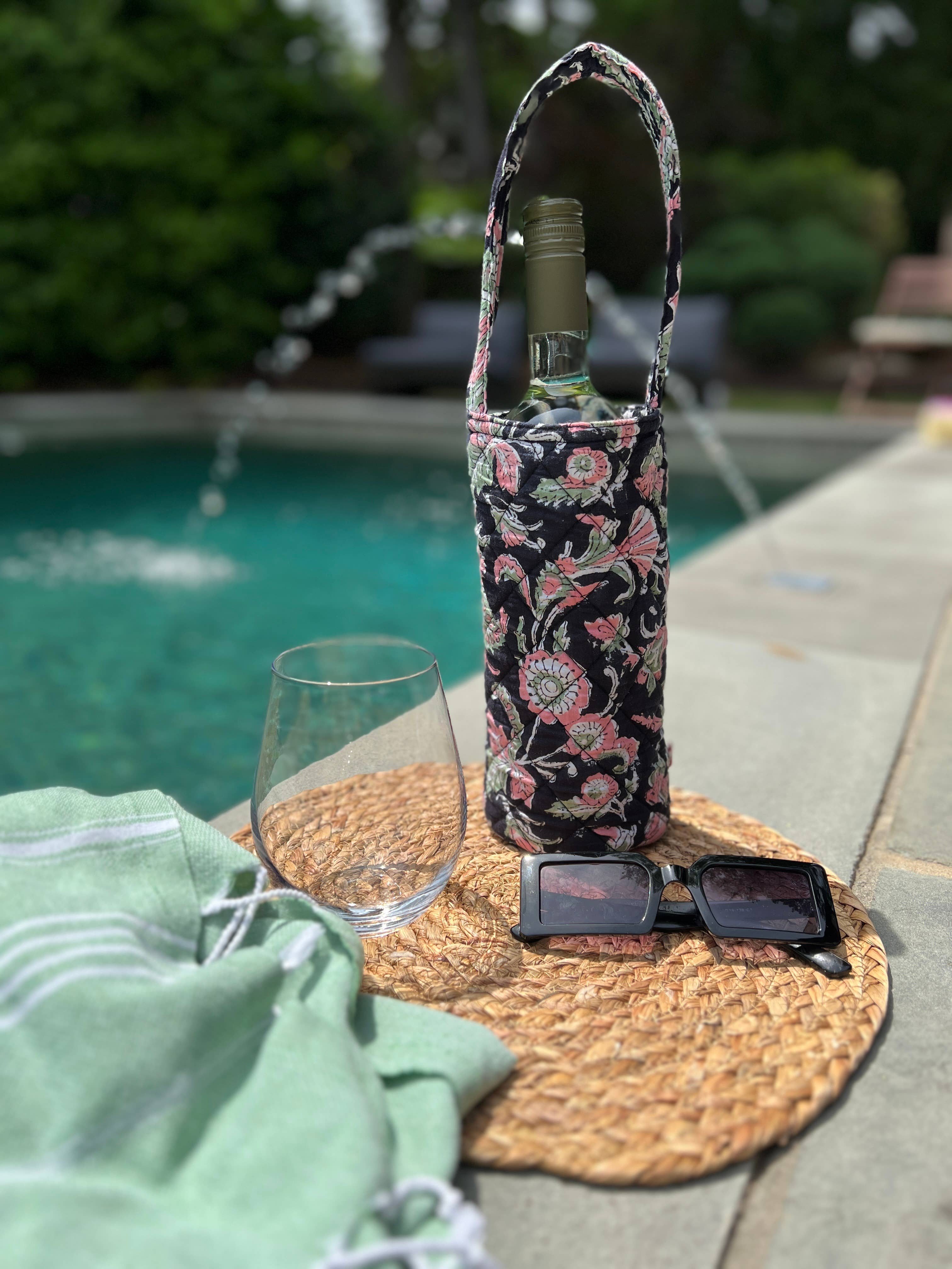 Block Printed Cotton Quilted Wine Bags - Pack of 6 Assorted