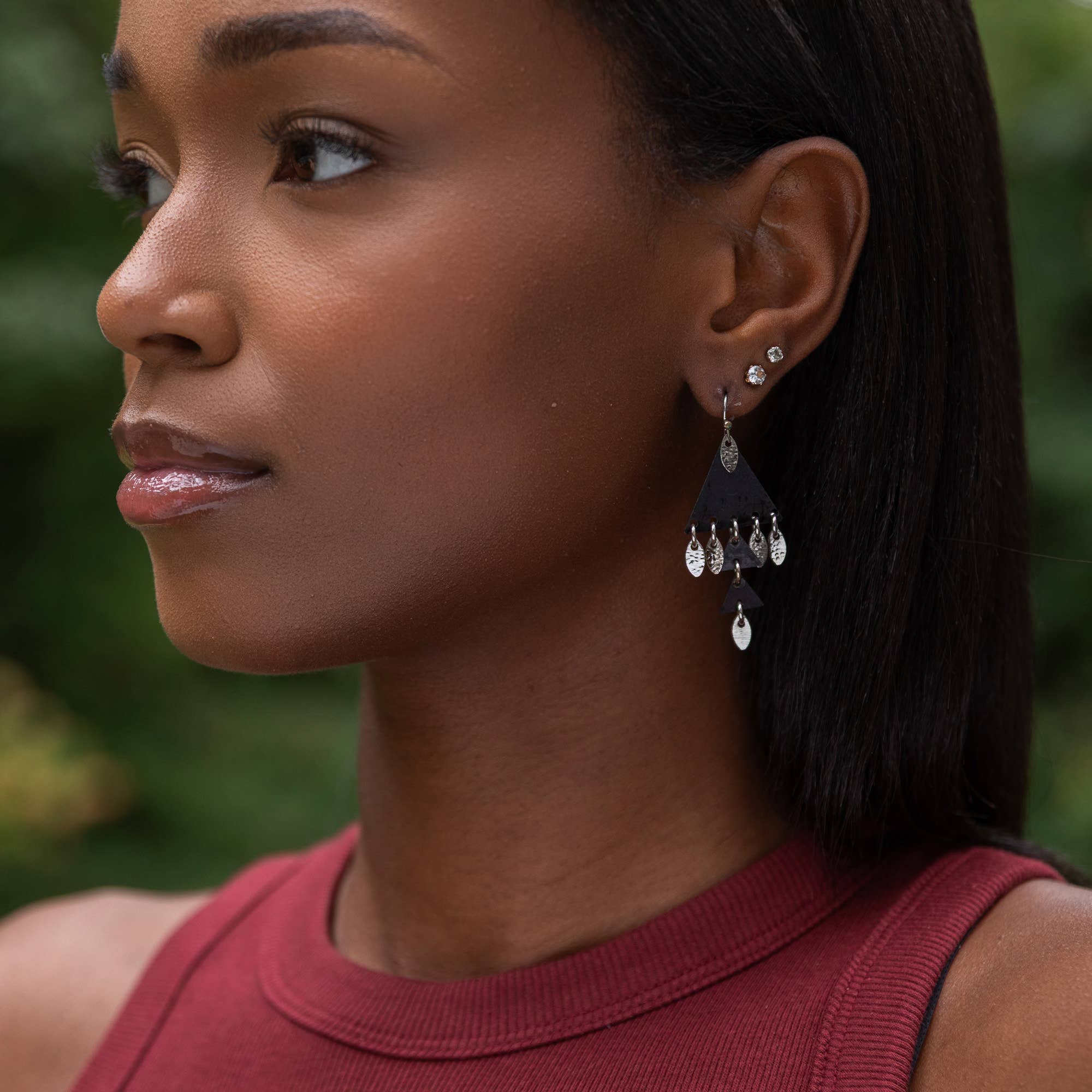 Handcrafted Black Patina Triangle Dangle Earrings