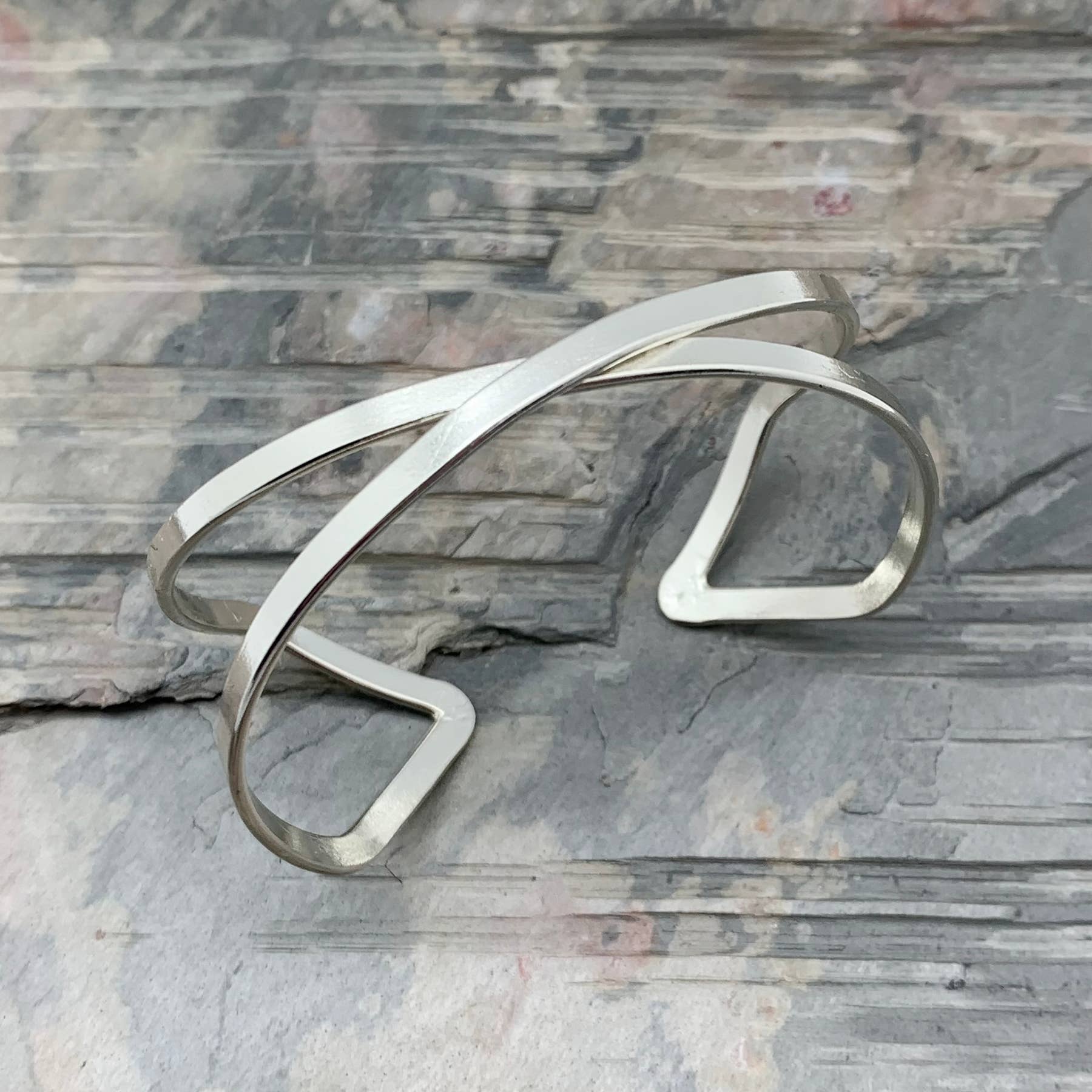 Silver Plated Adjustable Cuff Bracelet - Narrow Single X