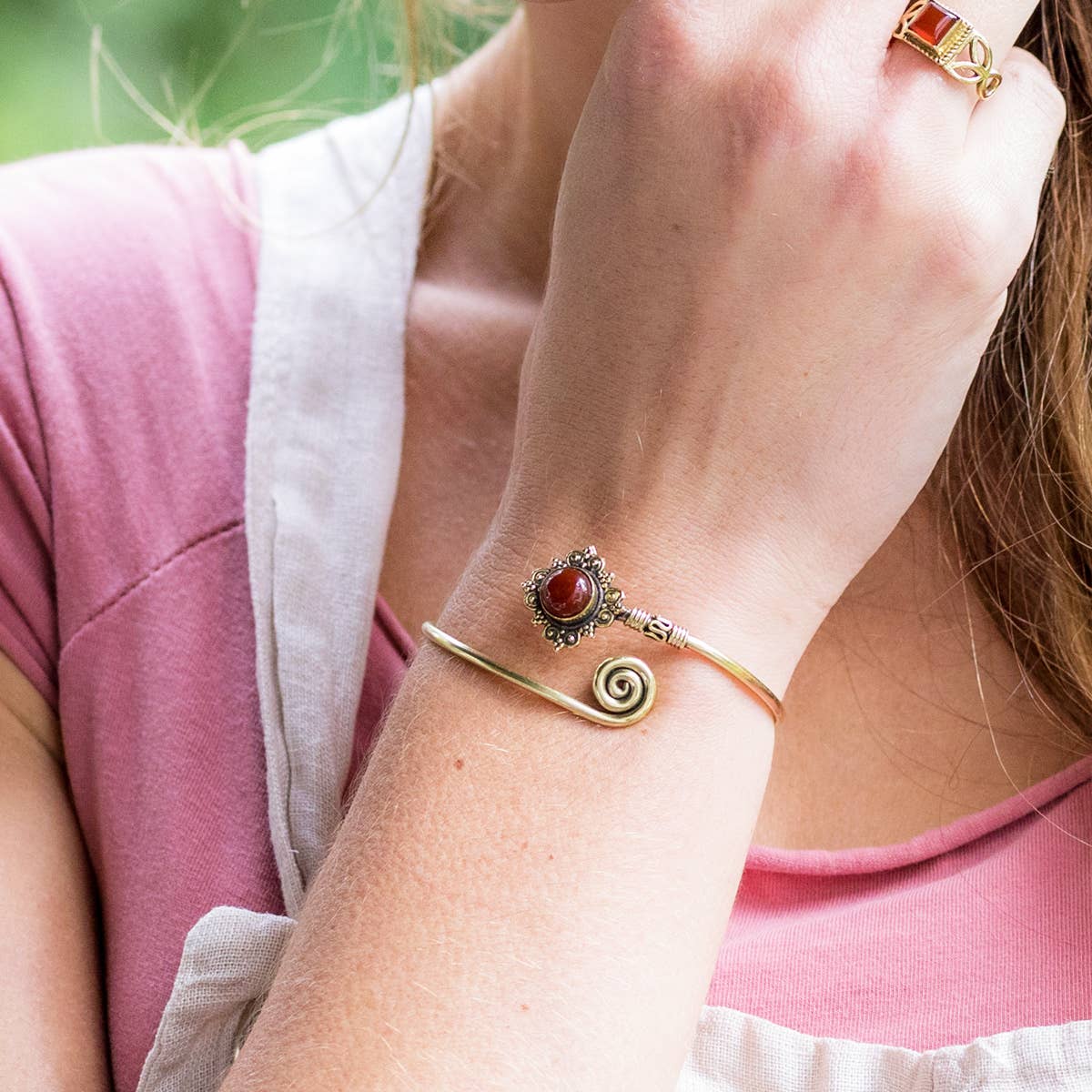 Tanvi Collection Bangle Bracelet - Gold with Red Onyx