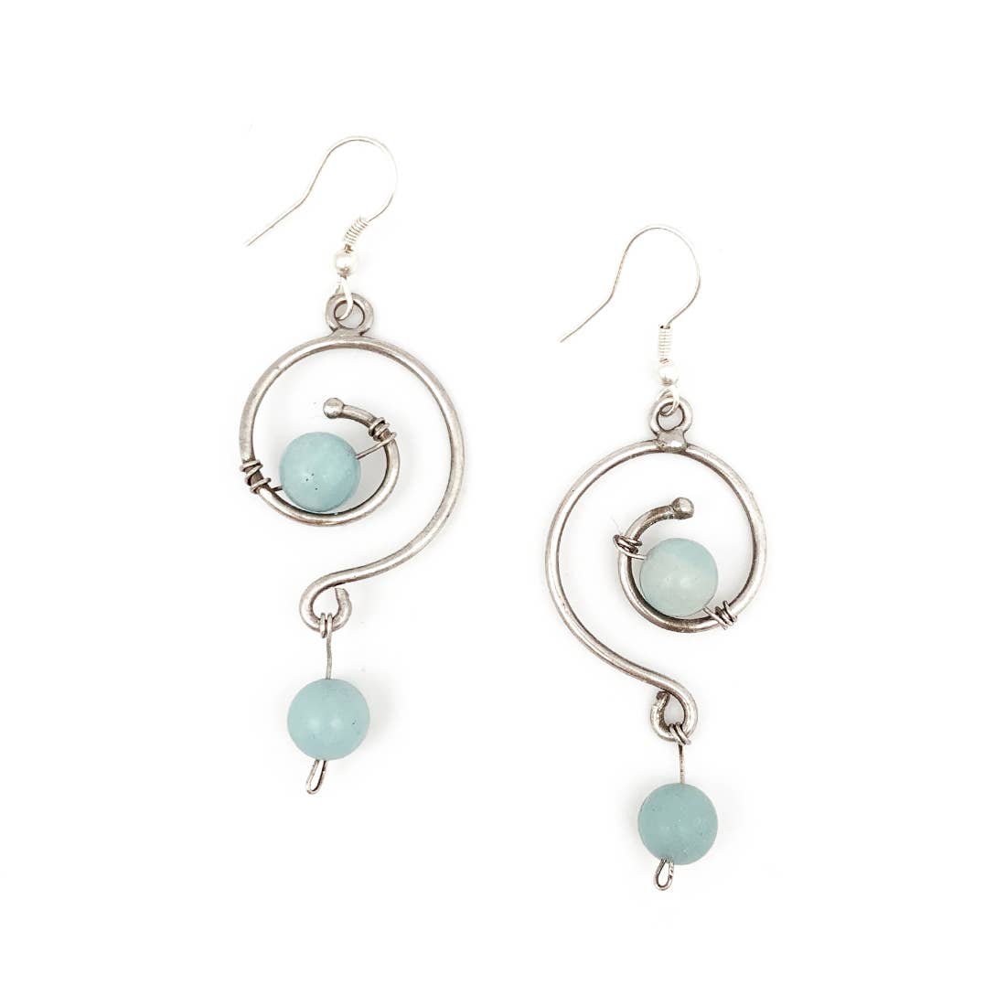 Wire-Wrapped Stone Earrings - Antique Silver, Amazonite