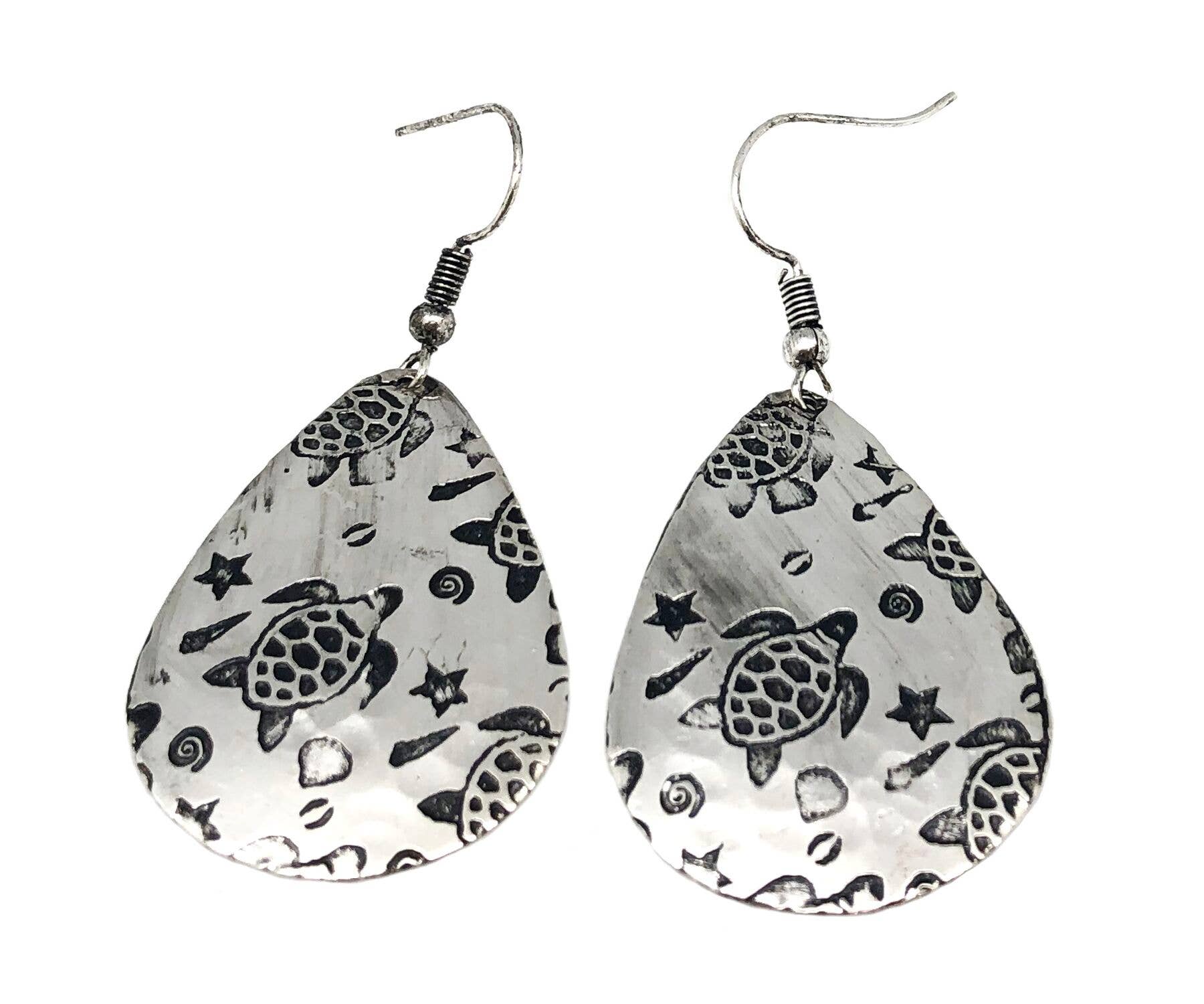 Turtle Silver Engraved Earrings