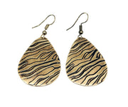 Zebra Print Brass Engraved Earrings