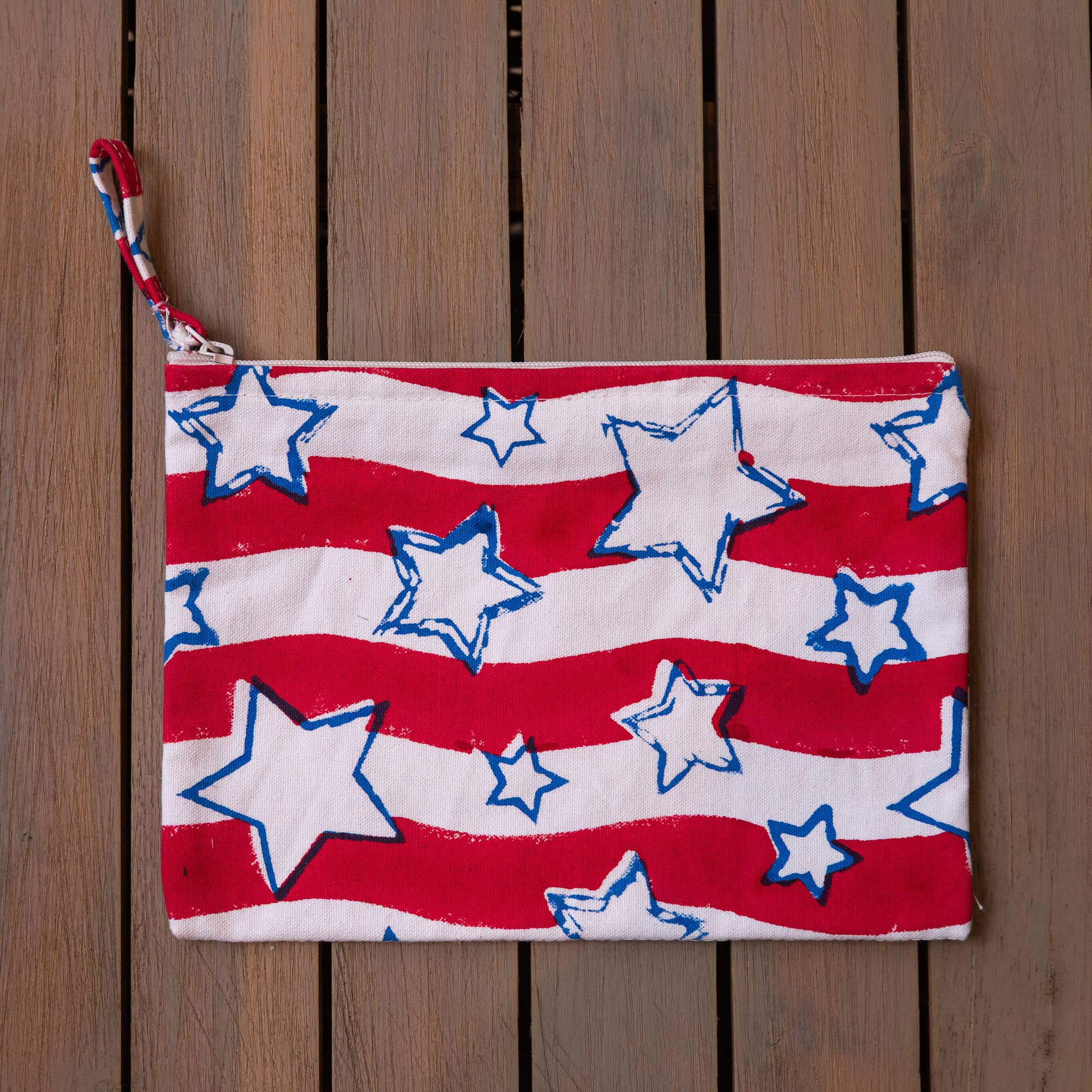 Handcrafted Canvas Pouch with Block-Printed Stars & Stripes