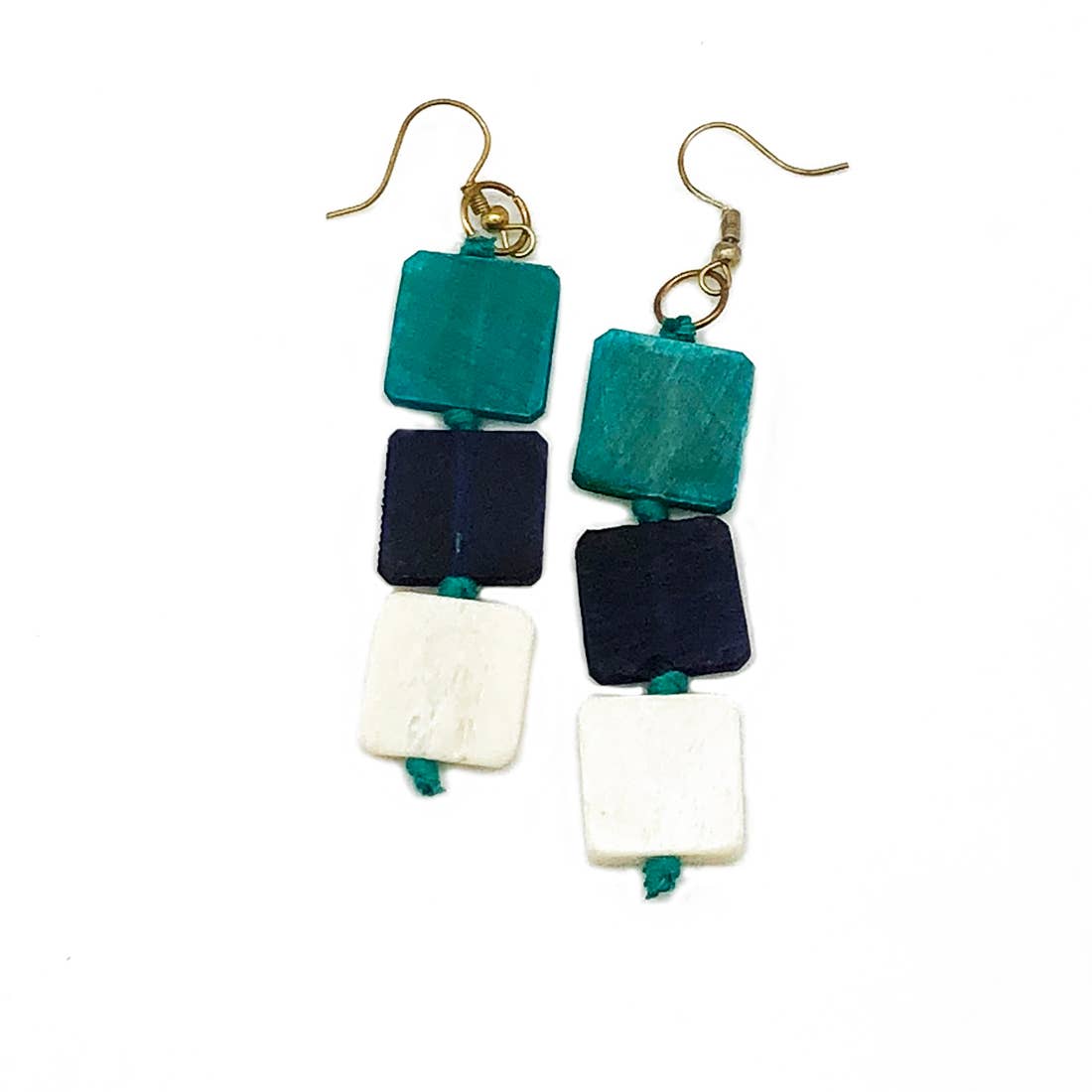 Omala Azure Coast Collection Earrings - Triple Square Beads