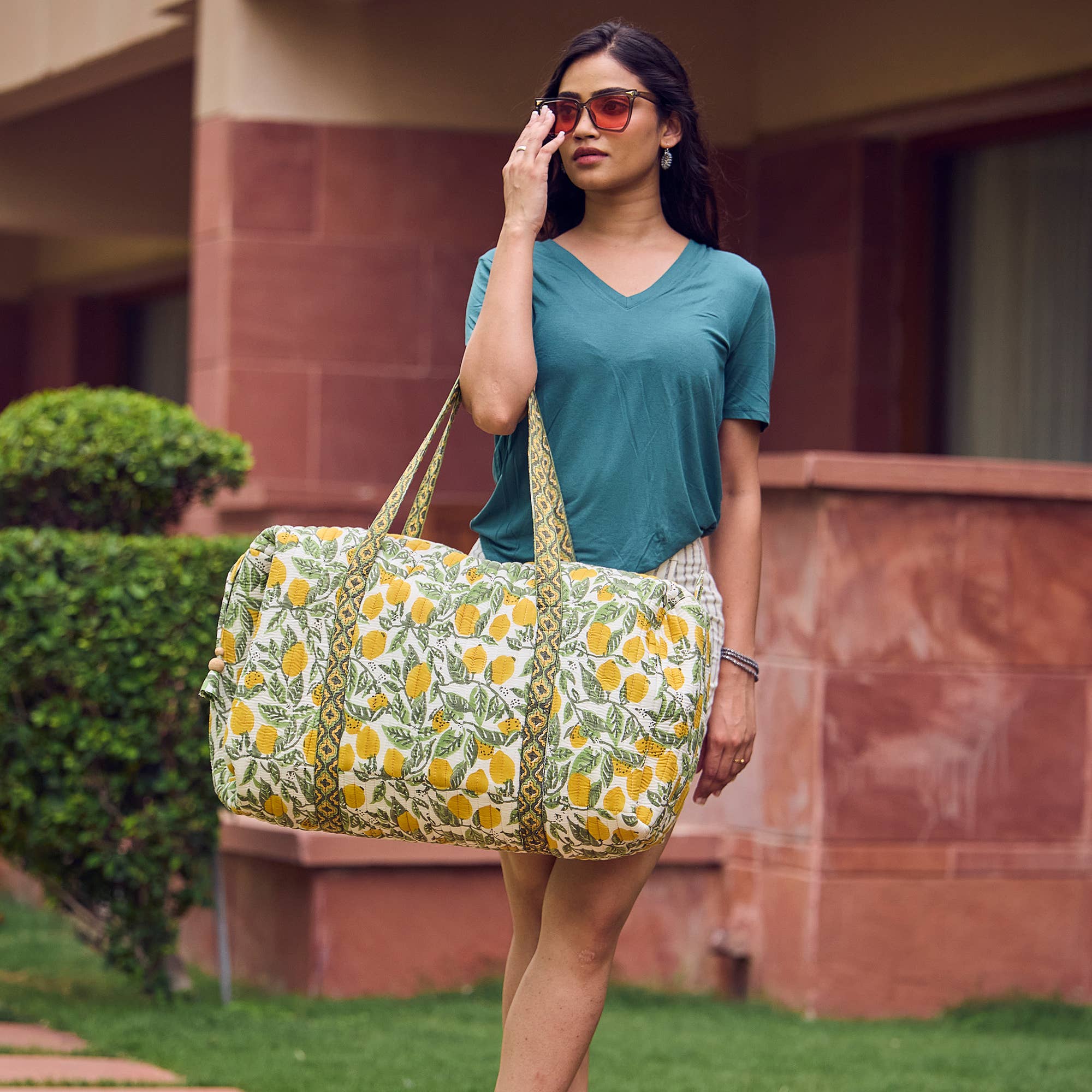 Lemon Grove Block Printed Large Duffle