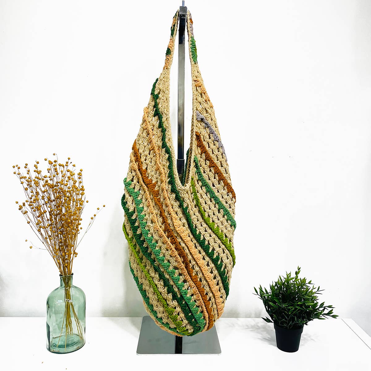 Delilah Bag - Oversize cotton sling tote - Pink and Green