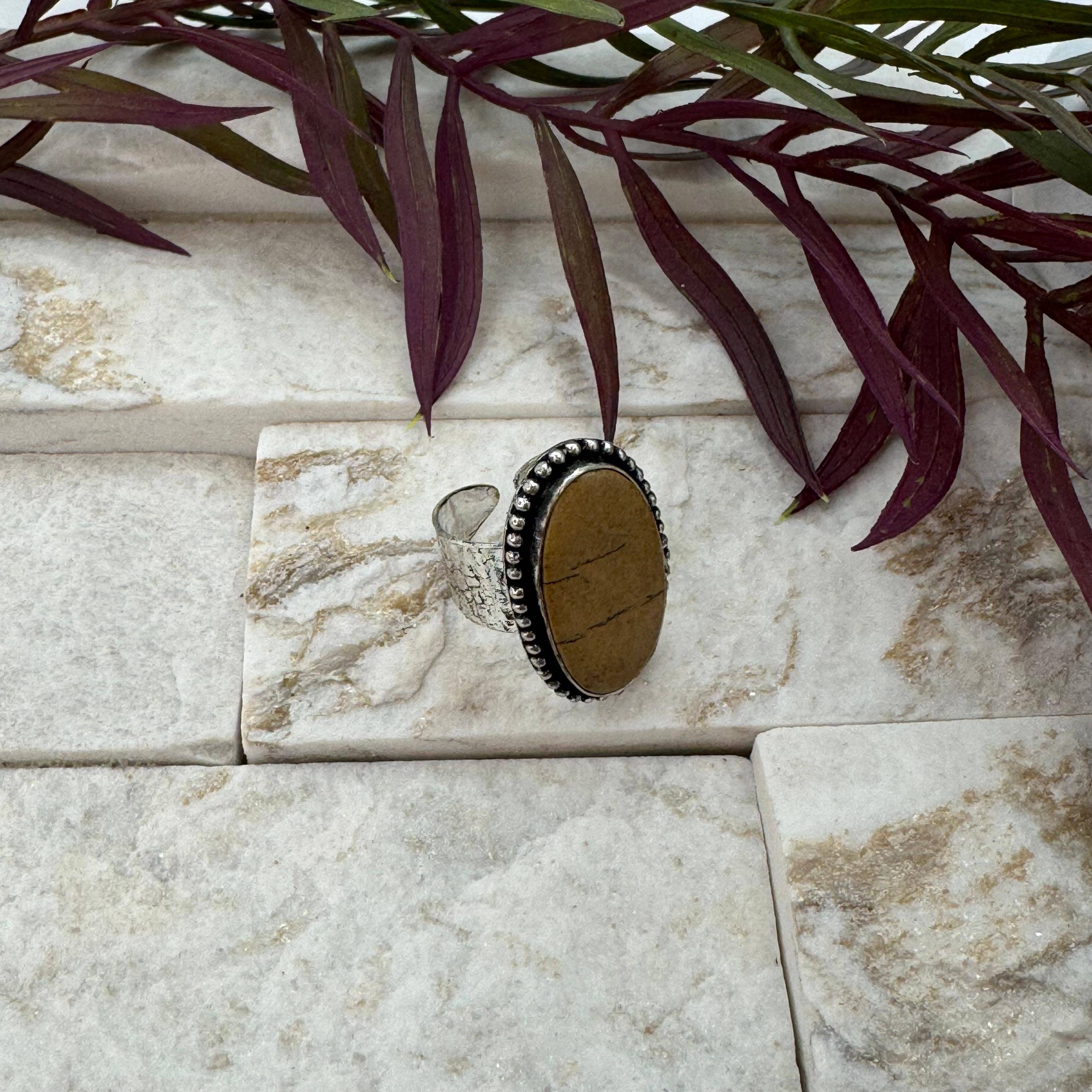 Handcrafted Kashi Semiprecious Stone Ring - Picture Jasper