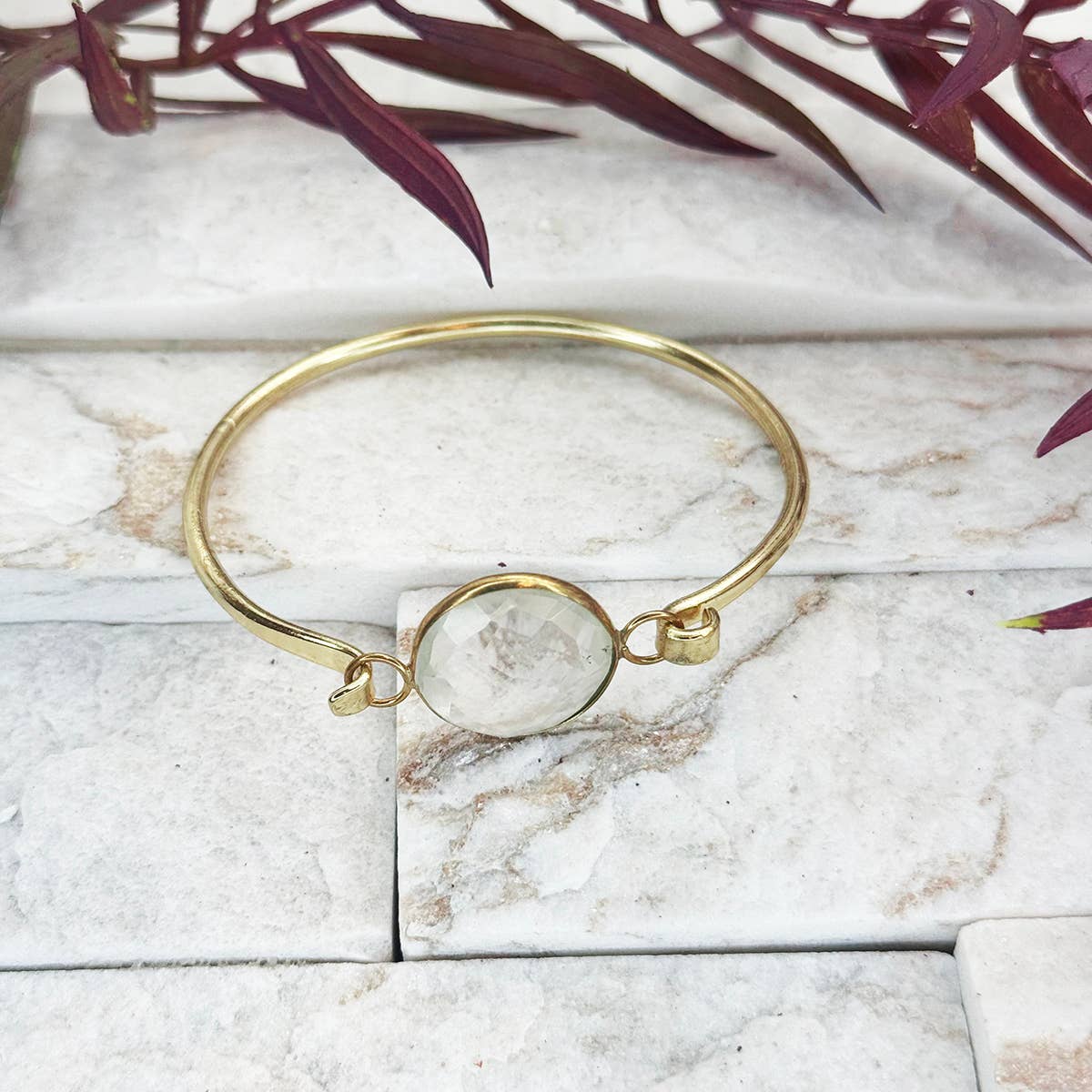 Gold Plated Bracelet with Semi-Precious Stone - Quartz