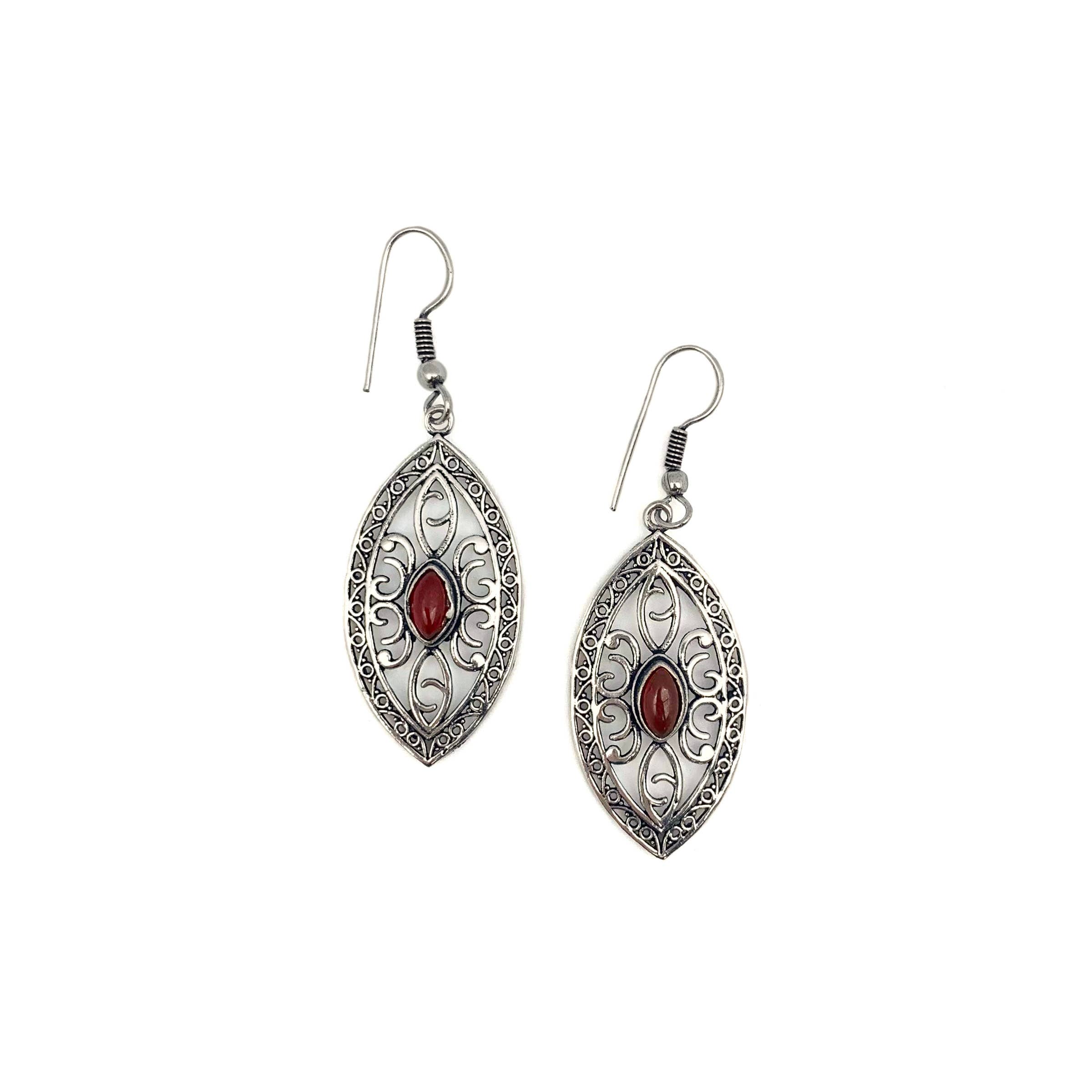 Tanvi Collection Earrings - Silver Marquise with Garnet
