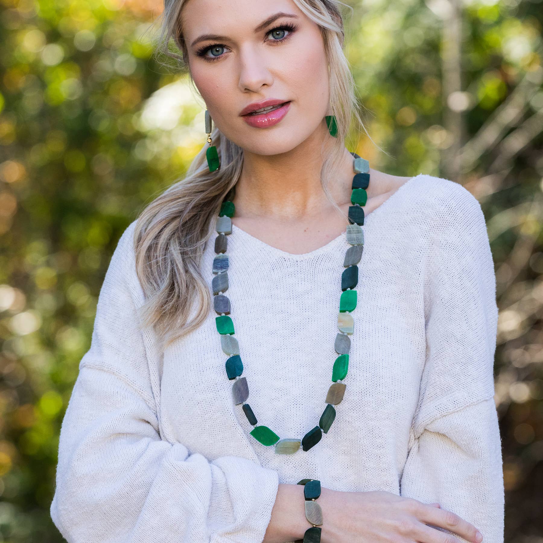 Omala Verdant Collection Necklace - Long Abstract Shapes