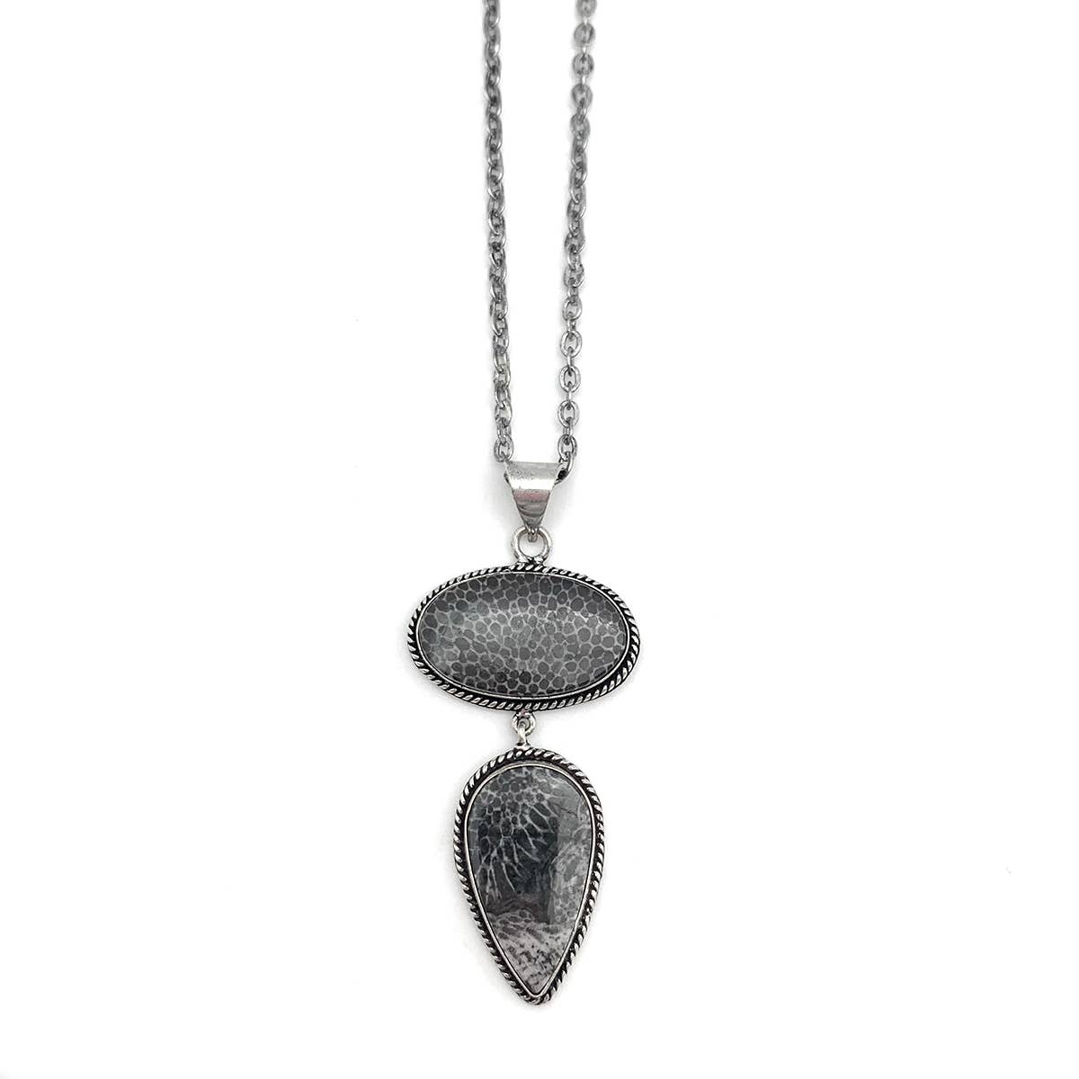 Handcrafted Semiprecious Stone Necklace-Black Fossil Coral
