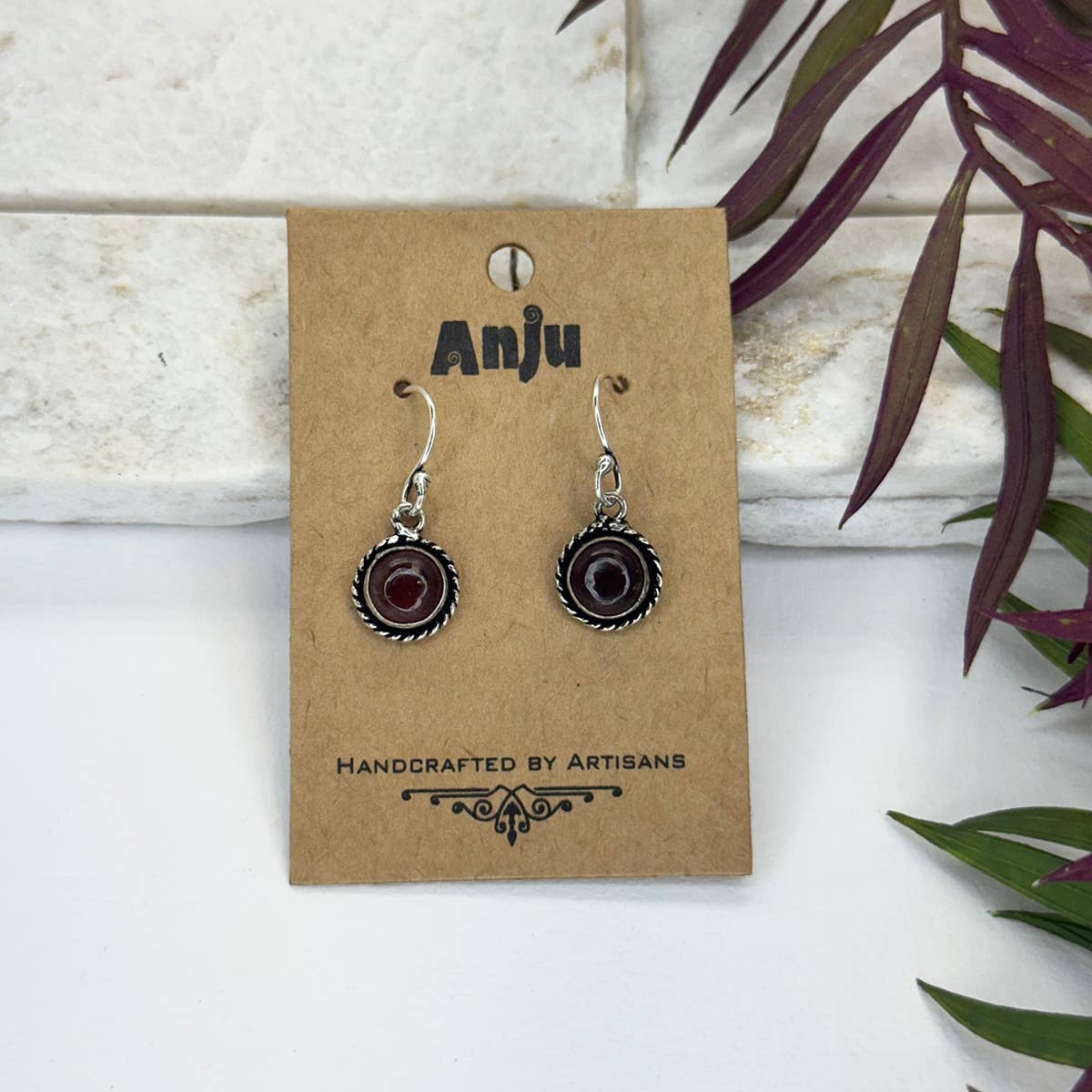 Handcrafted Semiprecious Small Stone Earrings - Red Jasper