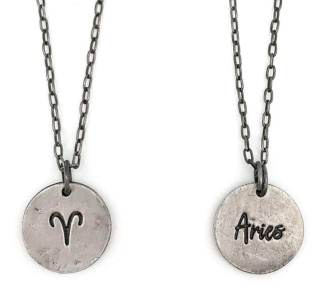 Aries Zodiac Pewter Glyph Necklace