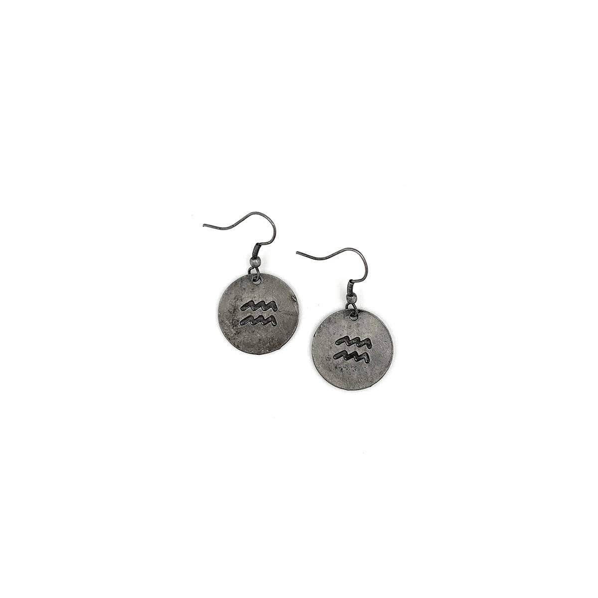 Aquarius Zodiac Pewter Glyph Earrings