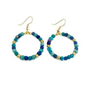 Aasha Aqua Small Beaded Hoop Kantha Earrings