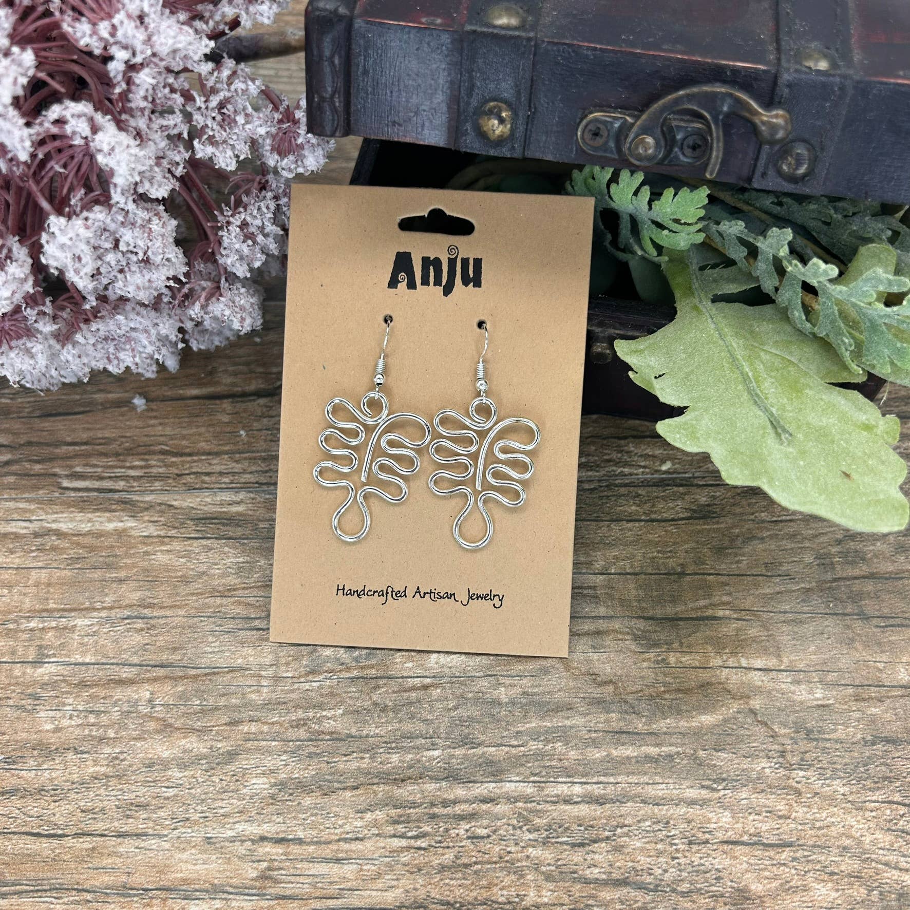 Silver Plated Earrings - Wavy Leaf