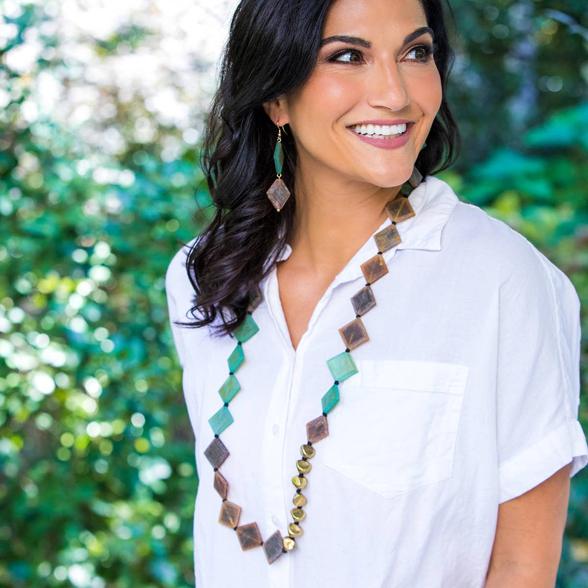 Omala Verdant Collection Necklace - Squares and Metal