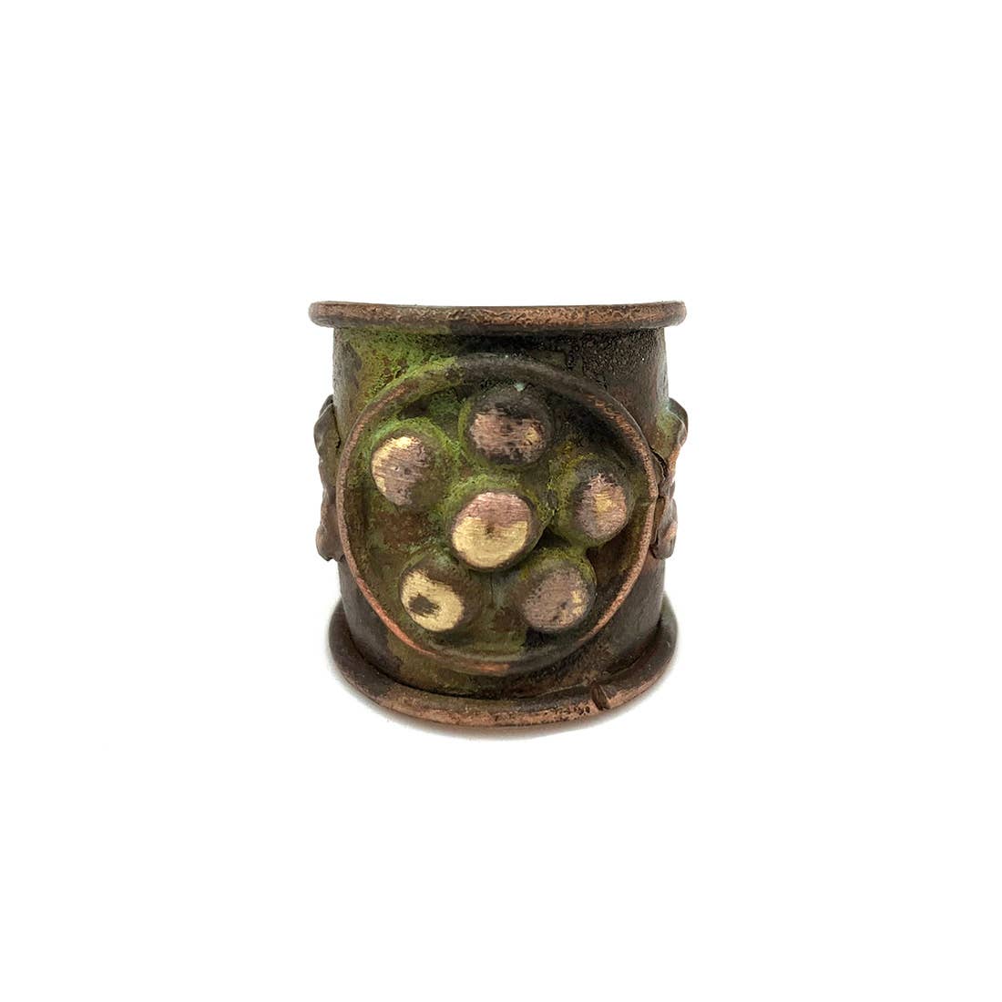 Copper Patina Ring - Light Green Rivets in Circle