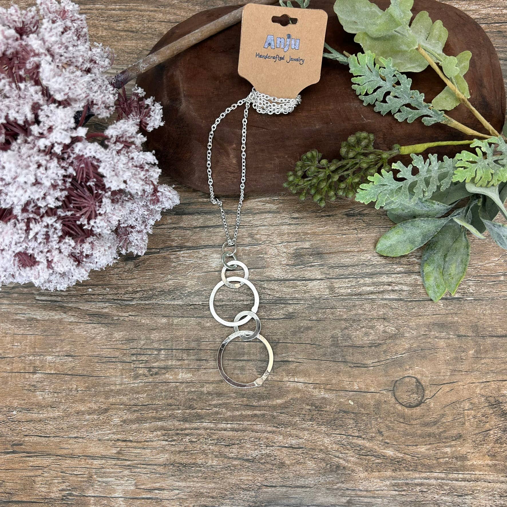 Silver Plated Pendant Necklace - Vertical Circle Links