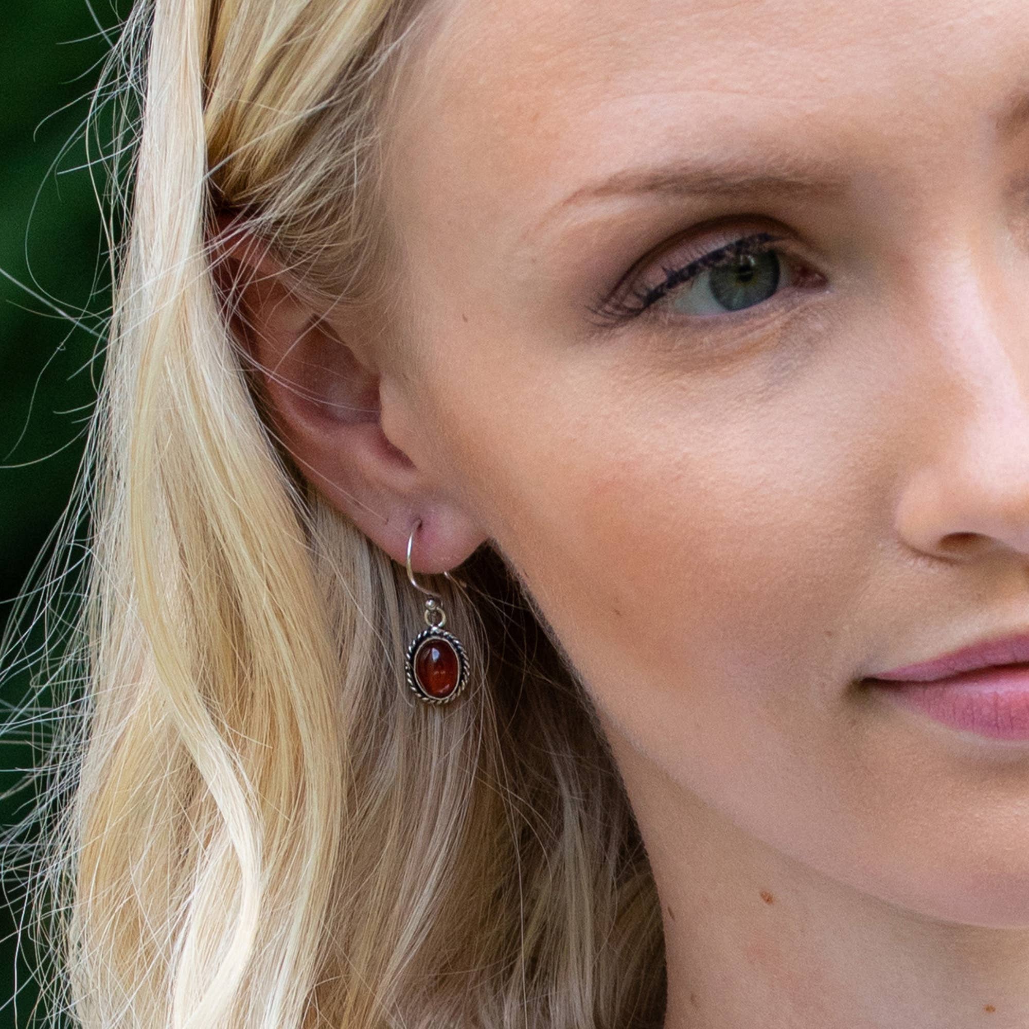 Handcrafted Semiprecious Small Stone Earrings - Garnet