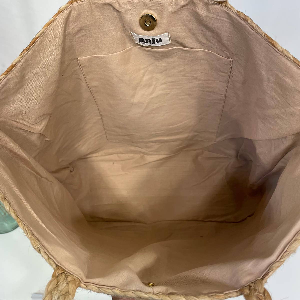 Luna Bag - Jute tote bag with gold chevron accents