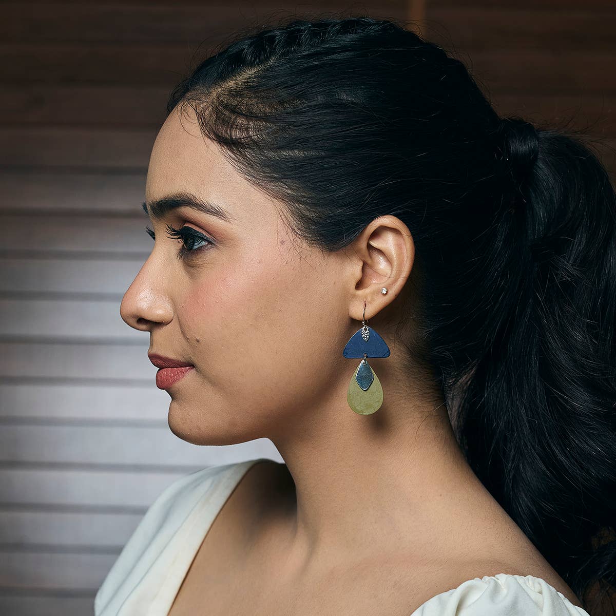 Handcrafted Blue & Olive Patina Mushroom Drop Earrings